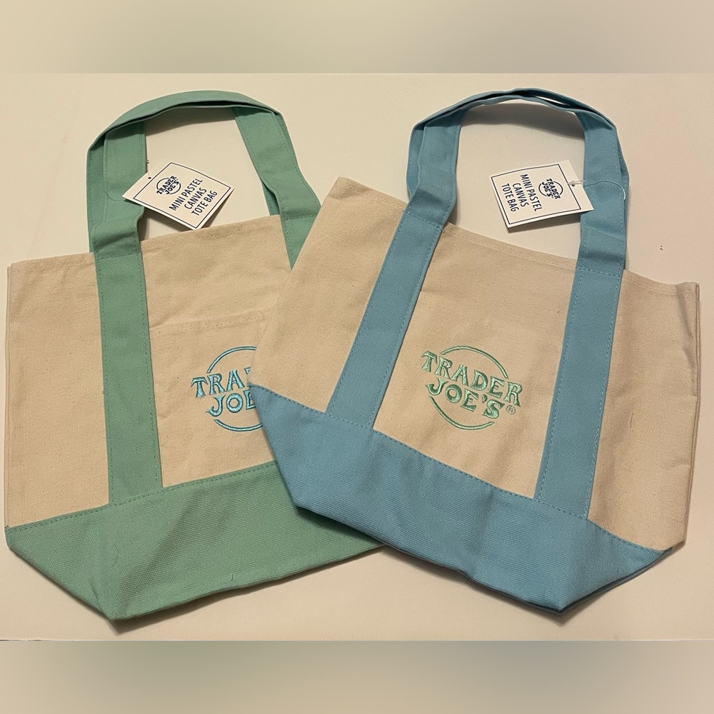 Trader Joe’s mini pastel Blue and Cream Tote Bags (2)